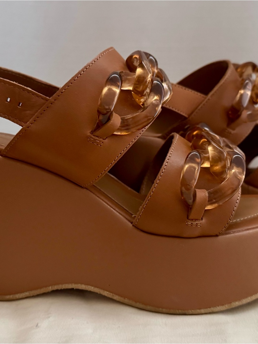 See By Chloe Cognac Platform Sandal with Tortoiseshell Links 6 - Picture 2 of 7